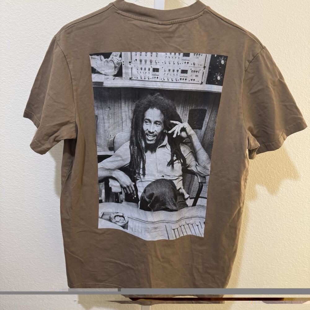 Bob Marley Shoe Palace Men's Brown Graphic Print Double-Sided T-Shirt Size M